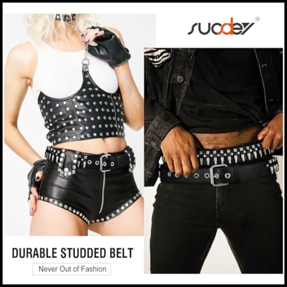 PU Leather Studded Belt with Silver Metal Grommets, Punk Rock Style main image 6